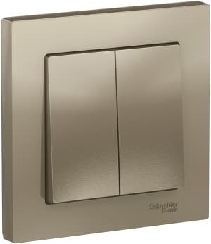 Двухклавишный выключатель в комплекте с рамкой (Шампань)