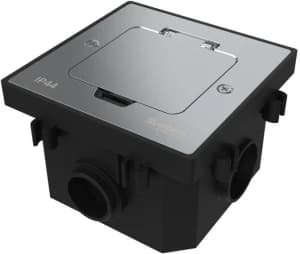 MultiDesk Лючок с розеткой 2К+З, 16А/250В, IP44 с монтажной коробкой для бетонных полов Серебро, тип