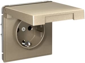 Розетка электрическая Schneider со шторками с откидной крышкой на автозажимах (Шампань)