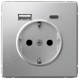 Розетка электрическая Schneider со шторками с зарядным устройством USB-A+C (Алюминий)
