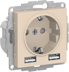 Розетка электрическая Schneider с зарядным устройством USB-A (Бежевый)