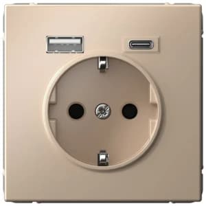 Розетка электрическая Schneider со шторками с зарядным устройством USB-A+C (Песочный)