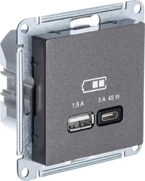 Зарядное устройство USB Schneider, USB-A 1.5A + USB-C 3A 45Вт, 2.25A (Мокко)