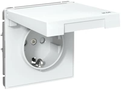 Влагозащищенная розетка электрическая IP44 Schneider со шторками с откидной крышкой на автозажимах (Белый)