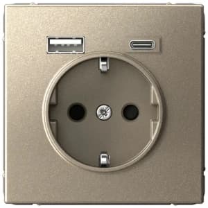Розетка электрическая Schneider со шторками с зарядным устройством USB-A+C (Шампань)