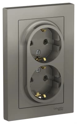 Розетка электрическая Schneider двойная (Сталь)