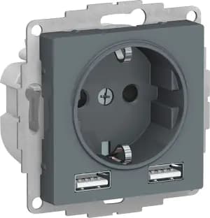 Розетка электрическая Schneider с зарядным устройством USB-A (Грифель)