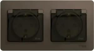 Влагозащищенная розетка электрическая IP44 Schneider со шторками с откидной крышкой двойная (Шоколад)