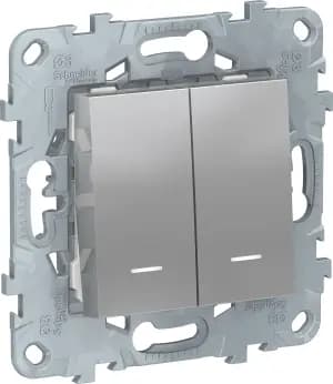 Двухклавишный переключатель с подсветкой (Алюминий)