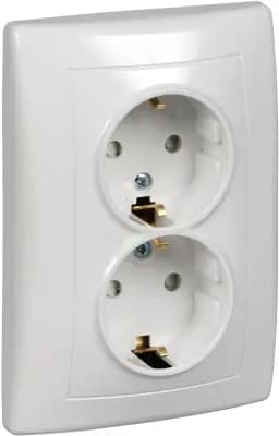 Розетка электрическая Schneider со шторками с рамкой двойная (Белый)