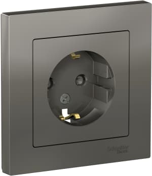 Розетка электрическая Schneider со шторками с рамкой (Сталь)