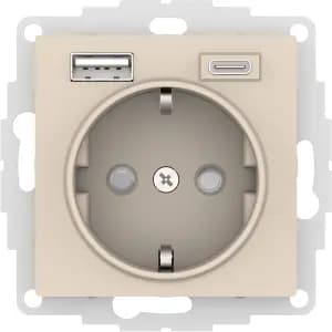 Розетка электрическая Schneider со шторками с зарядным устройством USB-A+C (Бежевый)