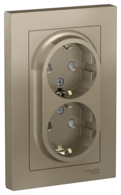 Розетка электрическая Schneider со шторками двойная (Шампань)