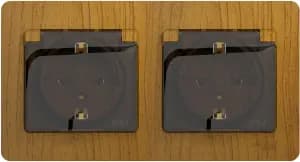 Влагозащищенная розетка электрическая IP44 Schneider со шторками с откидной крышкой двойная (Дерево дуб)