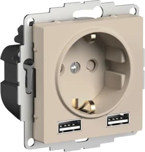 Розетка электрическая Schneider с зарядным устройством USB-A (Песочный)