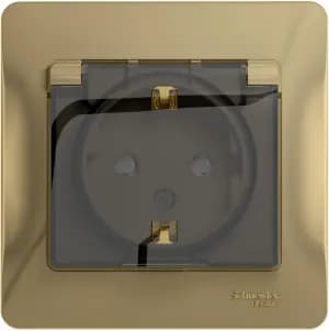 Влагозащищенная розетка электрическая IP44 Schneider со шторками с откидной крышкой (Титан)
