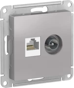 Розетка двойная Schneider AtlasDesign RJ45+TV (Алюминий) кат. 5е