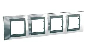 Рамка Unica Top, горизонтальная 4 поста - хром с вставкой графит