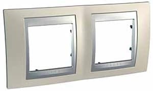 Рамка Unica Топ, горизонтальная 2 поста - опал с алюминиевой вставкой