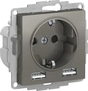 Розетка электрическая Schneider с зарядным устройством USB-A (Сталь)
