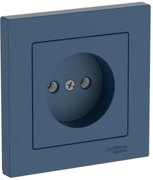 Розетка электрическая Schneider на автозажимах без заземления с рамкой (Аквамарин)