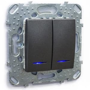 Двухклавишный переключатель с подсветкой (Графит)