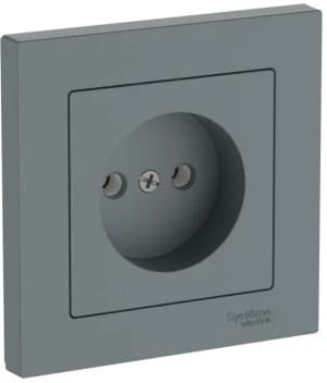 Розетка электрическая Schneider на автозажимах без заземления с рамкой (Грифель)