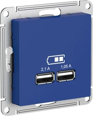 Зарядное устройство USB Schneider, USB-A x 2, 2.1A, 2.1A (Аквамарин)