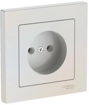 Розетка электрическая Schneider на автозажимах без заземления с рамкой (Жемчуг)