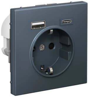 Розетка электрическая Schneider со шторками с зарядным устройством USB-A+C (Грифель)