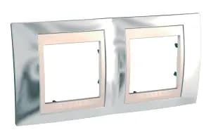 Рамки Unica Chameleon, горизонтальная 2 поста - серебро с бежевой вставкой