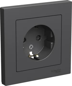 Розетка электрическая Schneider со шторками с рамкой (Базальт)