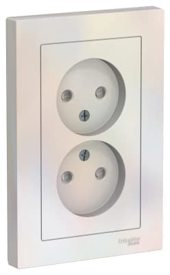 Розетка электрическая Schneider со шторками без заземления двойная (Жемчуг)