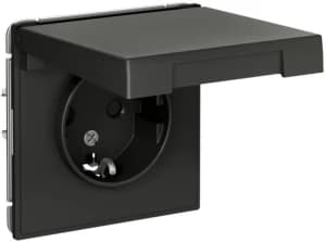 Розетка электрическая Schneider со шторками с откидной крышкой (Базальт)