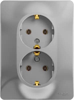 Розетка электрическая Schneider двойная (Алюминий)