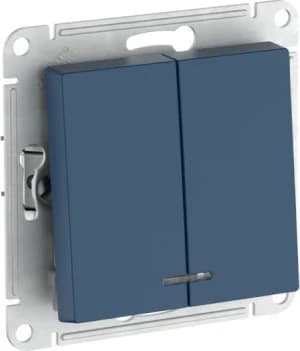 Двухклавишный выключатель с подсветкой на автозажимах (Аквамарин)