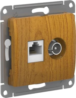 Розетка двойная Schneider Glossa RJ45+TV (Дерево дуб) кат. 5е