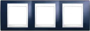Рамки Unica Хамелеон, горизонтальная 3 поста - индиго с белой вставкой