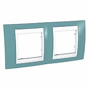 Рамки Unica Хамелеон, горизонтальная 2 поста - синяя с белой вставкой