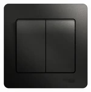 Двухклавишный выключатель в комплекте с рамкой (Антрацит)