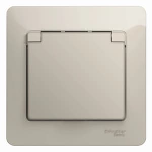 Розетка электрическая Schneider со шторками с откидной крышкой (Молочный)