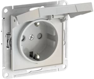 Розетка электрическая Schneider со шторками с откидной крышкой на автозажимах (Жемчуг)