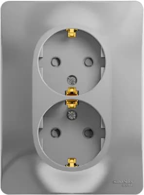 Розетка электрическая Schneider со шторками двойная (Алюминий)