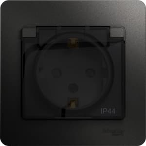 Влагозащищенная розетка электрическая IP44 Schneider со шторками с откидной крышкой (Антрацит)
