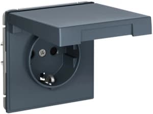 Розетка электрическая Schneider со шторками с откидной крышкой на автозажимах (Грифель)