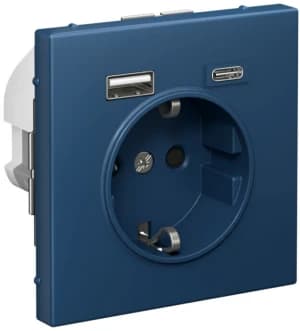 Розетка электрическая Schneider со шторками с зарядным устройством USB-A+C (Аквамарин)