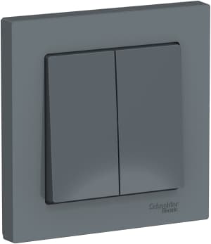 Двухклавишный выключатель в комплекте с рамкой (Грифель)
