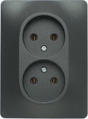 Розетка электрическая Schneider без заземления двойная (Антрацит)