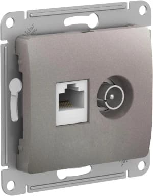 Розетка двойная Schneider Glossa RJ45+TV (Платина) кат. 5е