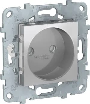 Розетка электрическая Schneider со шторками без заземления (Алюминий)